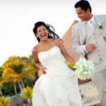 happy wedding photo couple in cozumel